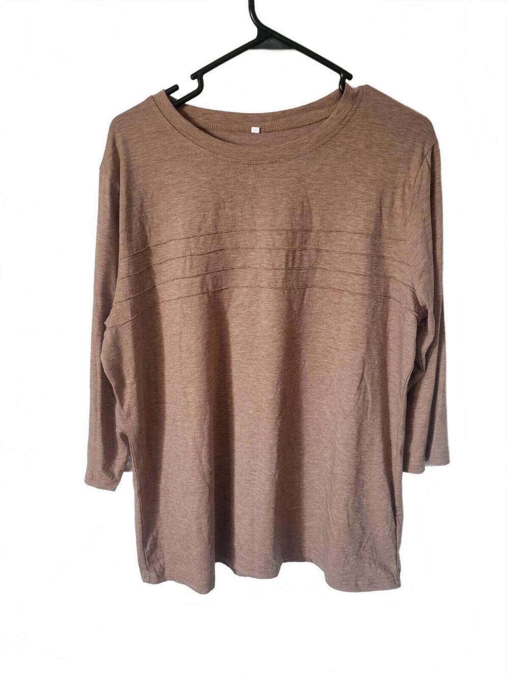 Women's Heathered Brown Oversize tunic Top 3/4 Sleeve Pintuck Detail Size XL